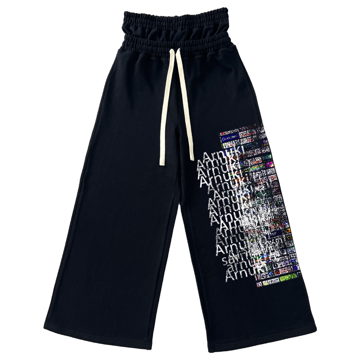 Market Crash Streetwear Double Waisted Sweatpants Wide Leg French Terry 420GSM Black Cotton