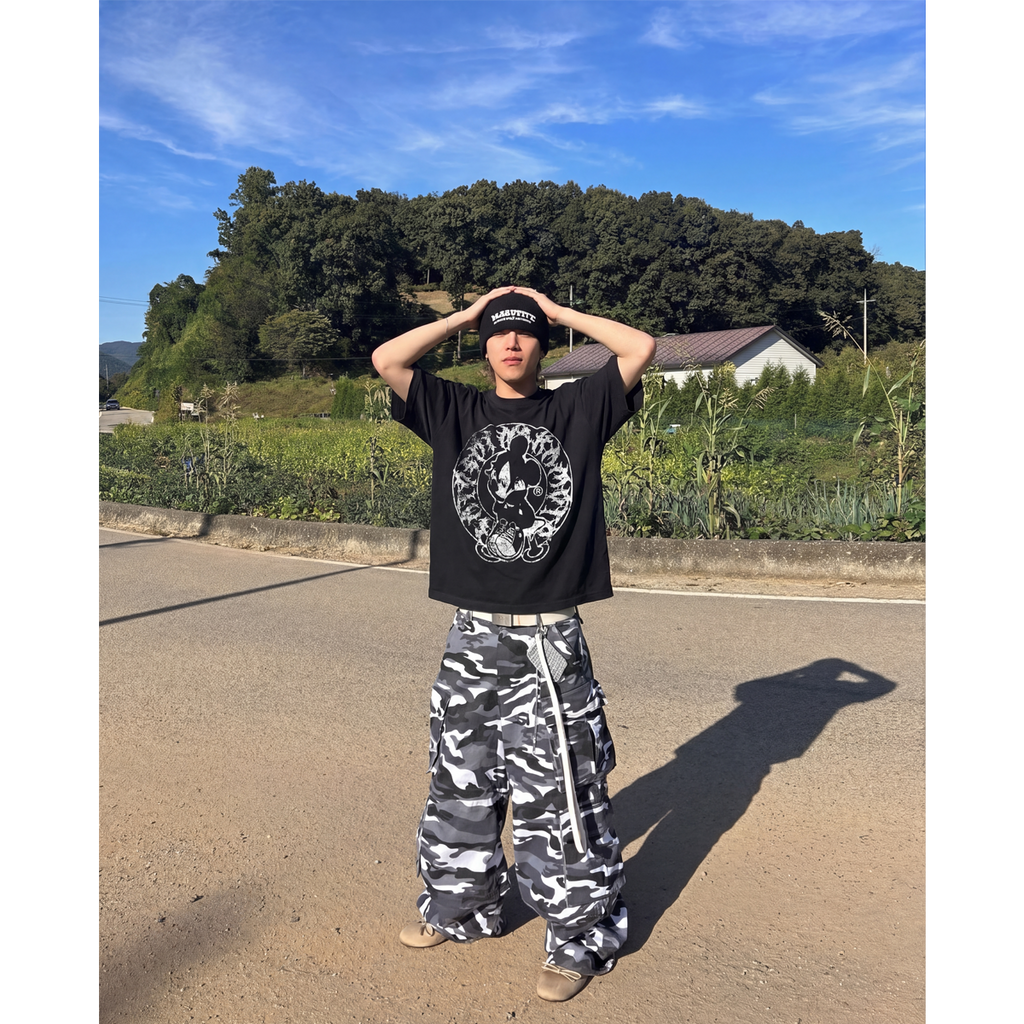 Alone Streetwear Tee Cropped Boxy T-Shirt Y2K 250GSM Summer Black Short Sleeve Crew Neck