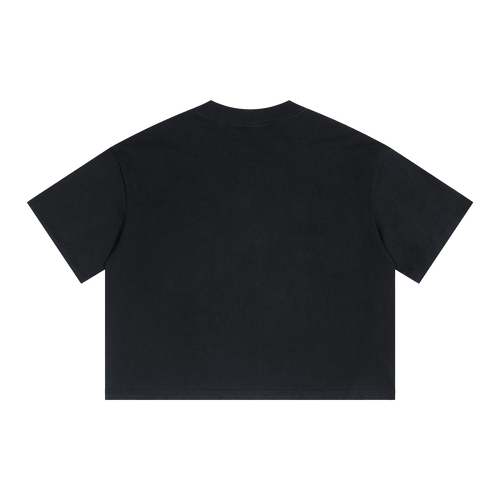Alone Streetwear Tee Cropped Boxy T-Shirt Y2K 250GSM Summer Black Short Sleeve Crew Neck
